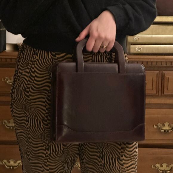 Franklin Covey Vintage Burgundy Full Grain Leather Zip Planner Binder Handle - Picture 2 of 11